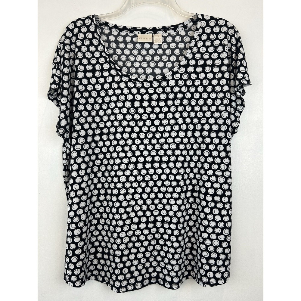 Chicos Top Womens XL 3 Sleeveless Shirt Black Short Sleeve Slinky Liquid Knit